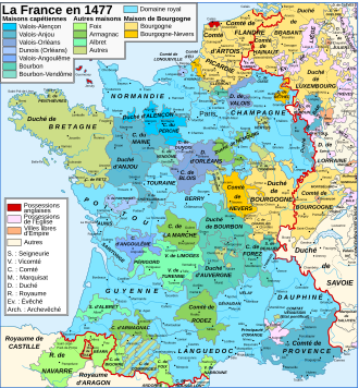 Mappa raffigurante in molti colori la divisione politica del regno