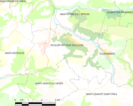 Mapa obce Roquefort-sur-Soulzon
