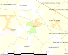 Map showing area of the Canadian and British attacks at Le Mesnil-Patry and Cristot, 11 June (commune FR insee code 14109) Map commune FR insee code 14109.png