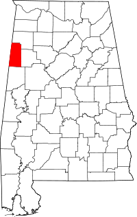 Округ Ламар на мапі штату Алабама highlighting