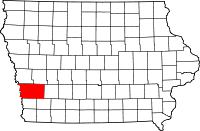 Map of Ajova highlighting Pottawattamie County