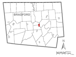 Map of Bradford County with Towanda highlighted