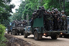 A convoy of Filipino soldiers participating in the Battle of Marawi in transit Marawi crisis troops 2.jpg