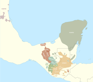 Mapa de las lenguas mayenses con su distribución actual en Mesoamérica.