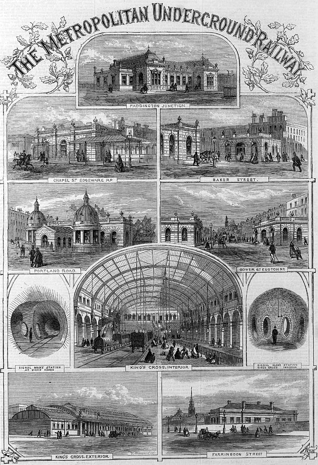 Montage of the Metropolitan Railway's stations from Illustrated London News December 1862