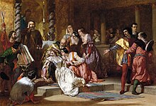 Swooning of Hero in the Church scene by Alfred Elmore Much Ado About Nothing by Alfred Elmore 1846.jpg