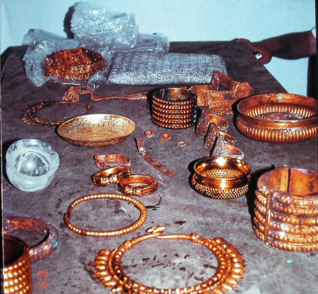 Various objects from Tomb II after excavation