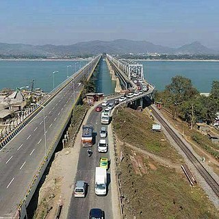 Old Saraighat Bridge Rail-cum-road bridge over Brahmaputra River in Assam