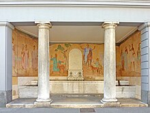 Wandbild (1919–1922) Johannes der Täufer, zeigt Ausschnitte aus dem Leben von Johannes dem Täufer für die Nische des Spalenbergbrunnens
