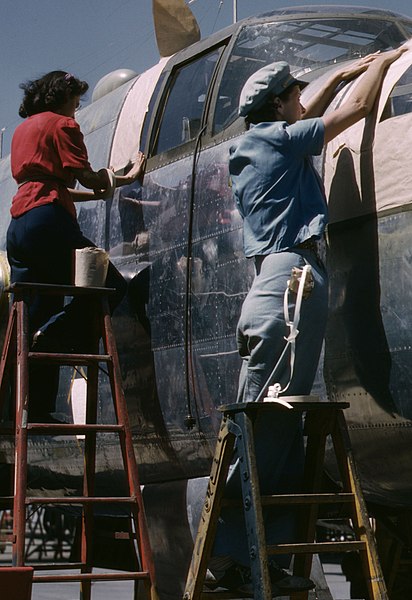 File:North American B-25 bomber is prepared for painting on the outside assembly line (cropped).jpg