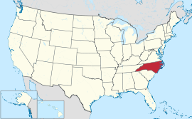 အမေရိကန်ပြည်ထောင်စု၏ မြေပုံ မြောက်ကယ်ရိုလိုင်းနား အရောင်ခြယ်ပြထား