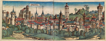 Аугсбург в 1493 году. Гравюра на дереве.