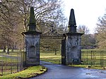 Outer gates and gate piers to Okeover Hall Outer gates at Okeover Hall.jpg