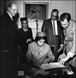 Patricia Harris in 1965, at her swearing-in ceremony to be the U.S. Ambassador to Luxembourg