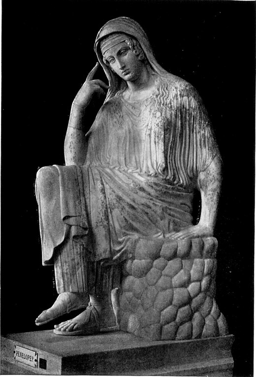 Penelope (?) die op Odysseus wacht, Romeinse kopie naar Grieks origineel van rond 460 v.Chr., Musei Vaticani, inv. 754).