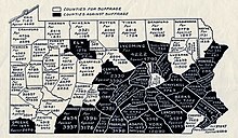 Pennsylvania women's suffrage referundum map 1915, produced by Pennsylvania Men's League for Women's Suffrage Pennsylvania women's suffrage referundum map 1915, produced by Pennsylvania Men's League for Women's Suffrage.jpg