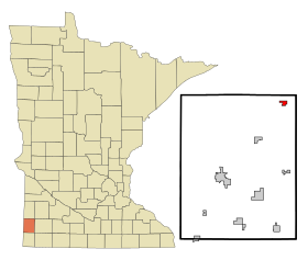 Pipestone County Minnesota Incorporated and Unincorporated areas Ruthton Highlighted.svg