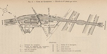 Plan de la gare (emplacement d'origine) en 1887.