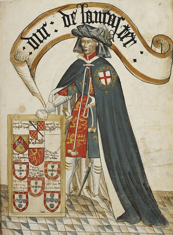 Henry of Grosmont, Earl (later Duke) of Lancaster (d. 1361), the second appointee of the Order, shown wearing a tabard displaying the royal arms of En