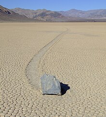 A sailing stone in Racetrack Playa Racetrack Playa in Death Valley National Park.jpg