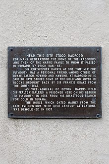 Plaque beside the demolished Radford House Radford House Plaque, Plymouth.jpg