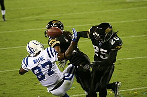 Reggie Nelson hitting Reggie Wayne of the Indianapolis Colts on Monday Night Football in 2007. Reggie Nelson Reggie Wayne MNF.jpg