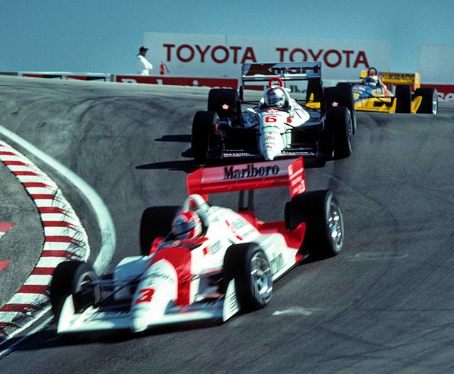 In order, Rick Mears, Mario Andretti, and Bobby Rahal at Laguna Seca, 1991.