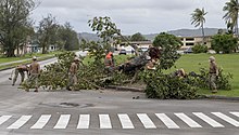 Sailors remove debris in Guam following Typhoon Mangkhut Sailors remove debris on Naval Base Guam following Typhoon Mangkhut. (42805966540).jpg