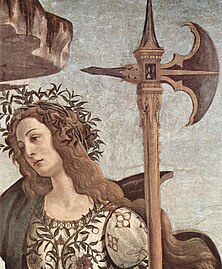 Détail de Pallas et le Centaure de Botticelli (1482), galerie des Offices.