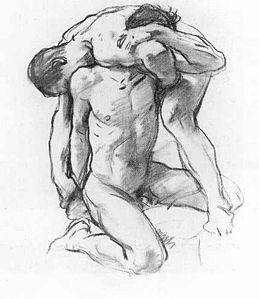Uomini nudi che fanno la lotta, di John Singer Sargent (1880 circa)