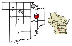 Location of Baraboo in Sauk County, Wisconsin.