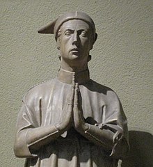 Plaster cast of a portrait sculpture of Enrico Scrovegni, by Marco Romano, 1317-1320, in the sacristy of the Scrovegni Chapel, Padua Scrovegni pisano02 pushkin.jpg