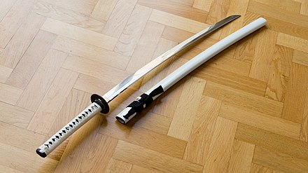 Shinken, a katana used in sword-related martial arts practice.