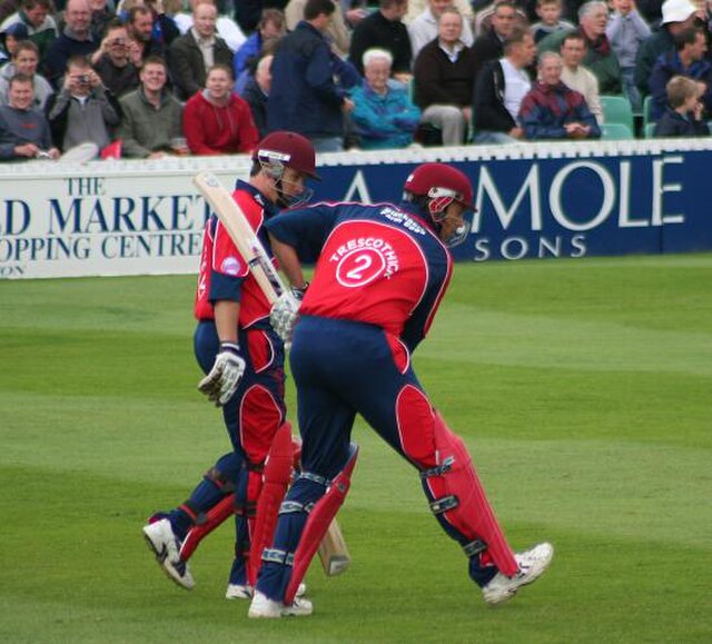 Somerset opening batsmen Matthew Wood and Marcus Trescothick walking out to meet Gloucestershire CCC, 27 June 2007