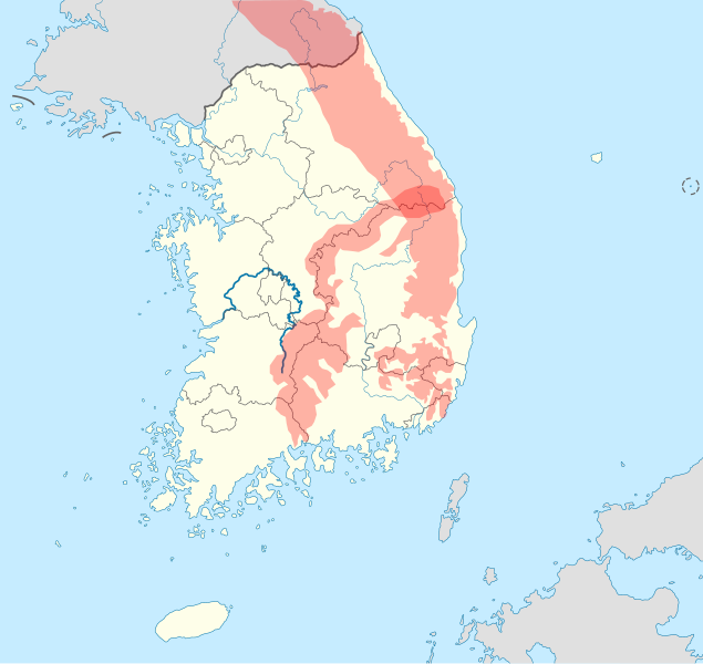 File:South Korea location map with taebaek sobaek mountains and geum river marked.svg