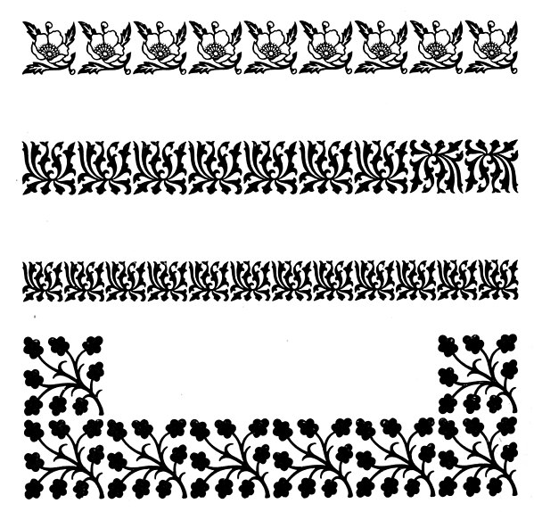 Specimens of printed floral borders from an 1897 type foundry specimen book.