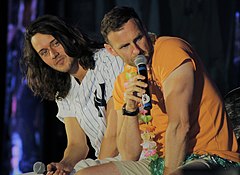 Steven Cree (R) and Cesar Domboy (L) answering questions during their panel at Creation Entertainment's Outlander convention in Las Vegas on 15 July 2018. Steven Cree (and Cesar Domboy) at Creation Entertainment's Las Vegas Outlander Convention - 15 July 2018.jpg