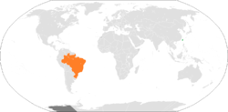 Mapa označující umístění Tchaj-wanu a Brazílie