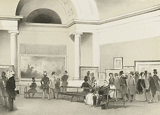 Sketch of an Exhibition held in The Hague (1845) Tentoonstelling van Levende Meesters in Den Haag (1845).jpg