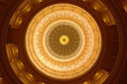 Well lit dome of the Texas State Capitol