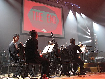 "The End" screen from Missile Command during the Video Games Live in Toronto.