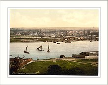The Dockyard extension viewed from Upnor, c.1910. The dockyard Chatham England.jpg