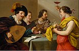 Muzikaal gezelschap met Bacchus van Theodoor Rombouts, ±1630.