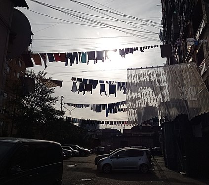 Things are drying on the street, Batumi, Georgia