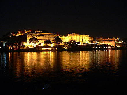 View of Udaipur City Palace at night