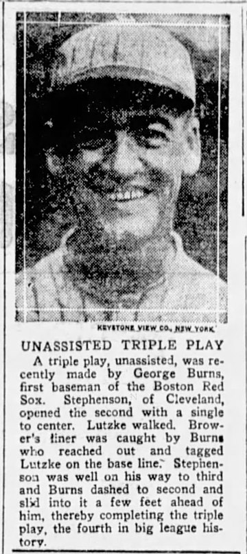 Newspaper account of Burns' unassisted triple play