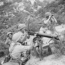 A Vickers machine gun team of 10th Rifle Brigade training near Bou Arada, Tunisia, 30 April 1943. Vickers machine gun team of 10th Battalion The Rifle Brigade, training near Bou Arada, Tunisia, 30 April 1943. NA2407.jpg