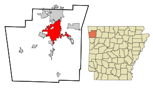Washington County Arkansas Incorporated and Unincorporated areas Fayetteville Highlighted.svg