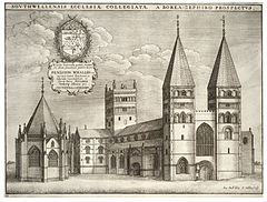 Southwell Minster before the original spires were destroyed by fire in 1711