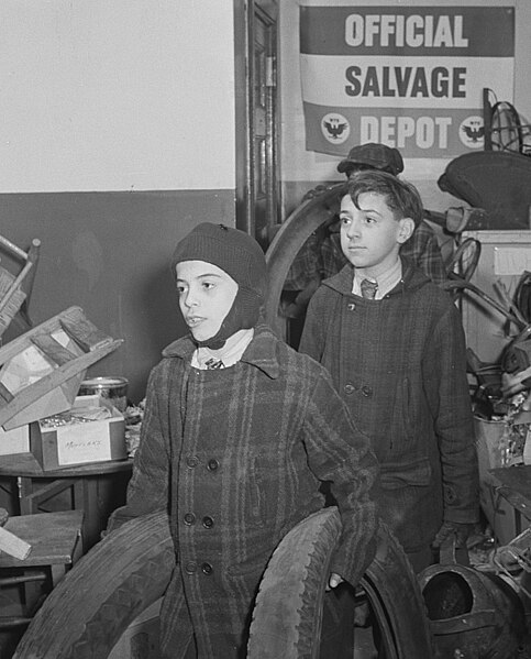 File:"OFFICIAL SALVAGE DEPOT" sign and American boys at the Sullivan Street depot separating scrap 8d24240v (cropped).jpg